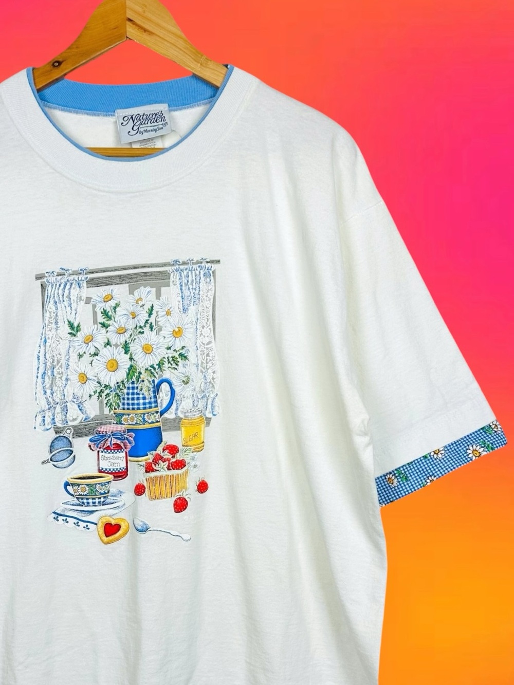 Nature’s Garden 90s Daisy Strawberry Jam Plaid Layered Short Sleeve Graphic Tee